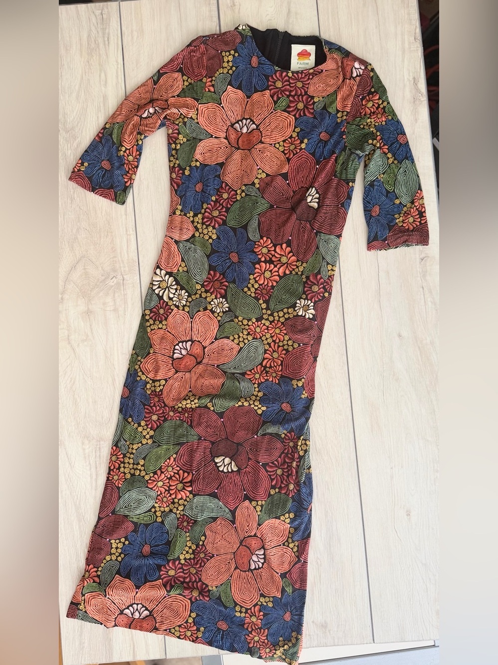 Farm Rio Vibrant Floral Multicolor Midi Dress Medium Tropical Elegant Bodycon - Picture 2 of 13